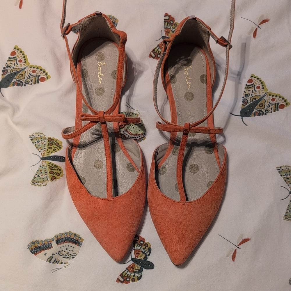Boden Orange Pointed-Toe Flats with Ankle Strap